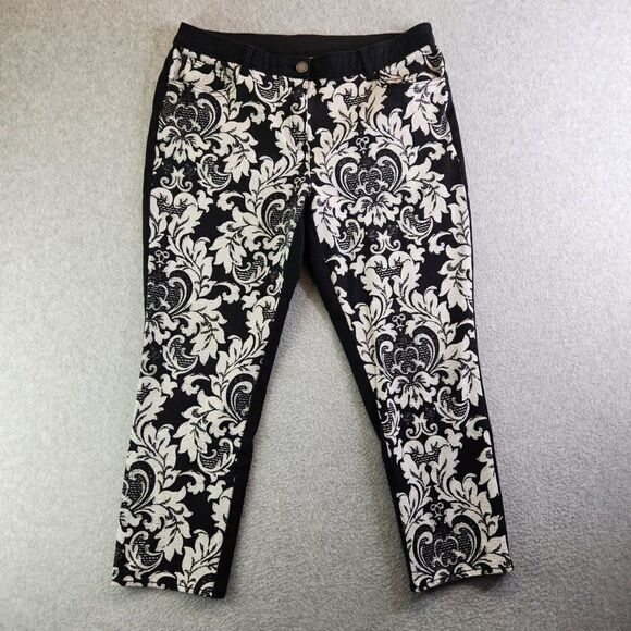 Chicos Ankle Pants Womens 1.5 US 10 Black Floral Stretch Mid Rise Tapered Leg - Picture 16 of 16